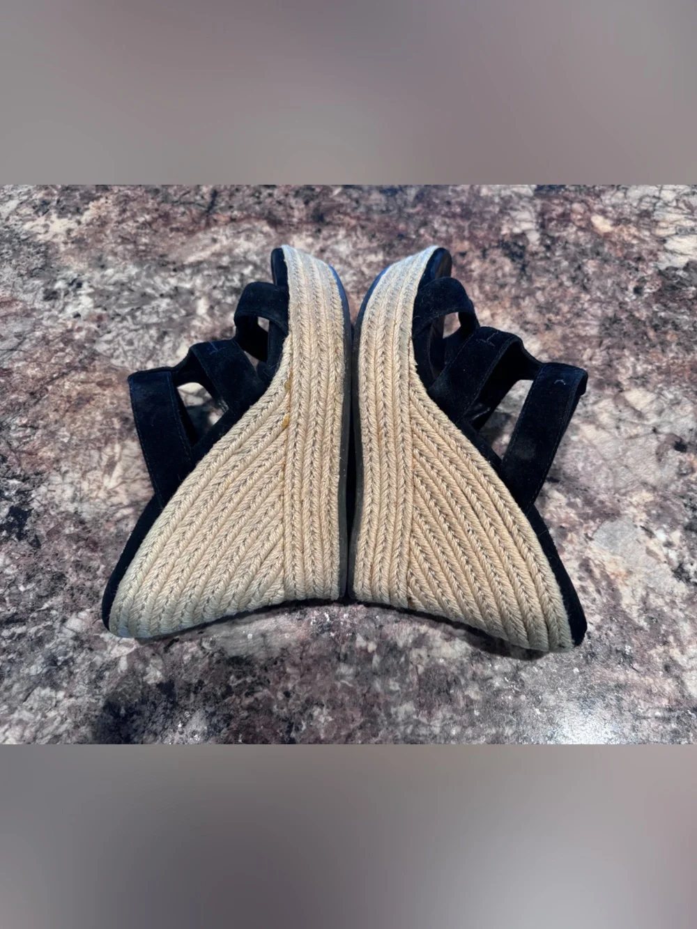 UGG Black Suede Espadrille Wedge Sandals